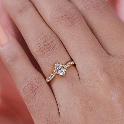 AAA Turkizite and Natural White Zircon Ring in Vermeil Yellow Gold Over Sterling Silver (Size 10.0) 0.65 ctw