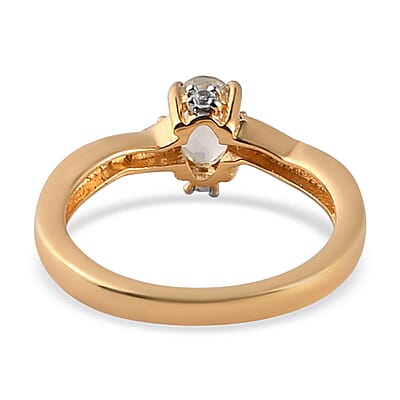 AAA Turkizite and Natural White Zircon Ring in Vermeil Yellow Gold Over Sterling Silver (Size 10.0) 0.65 ctw
