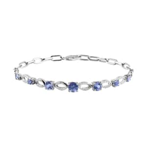 Peacock Tanzanite and Natural White Zircon Paper Clip Chain Bracelet in Platinum Over Sterling Silver (6.50 In) 2.75 ctw