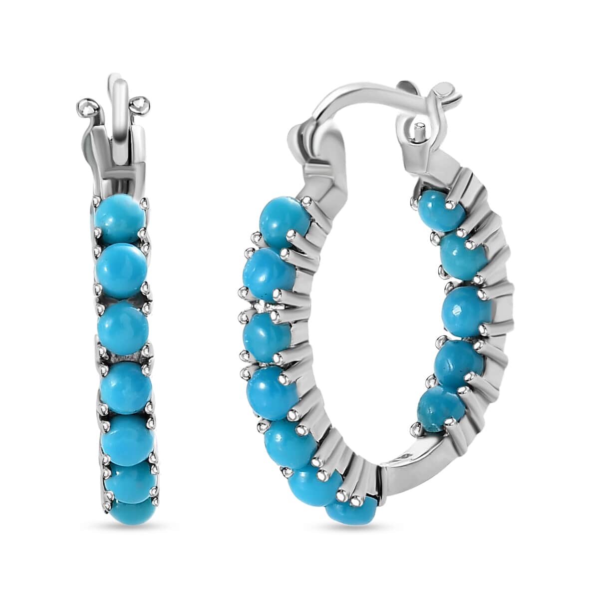 AMERICAN Natural Sleeping Beauty Turquoise Inside Out Hoop Earrings in Stainless Steel 2.25 ctw image number 0