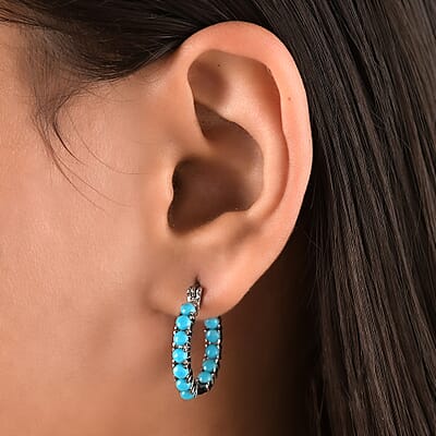 Sleeping Beauty Turquoise Inside Out Hoop Earrings in Stainless Steel 2.25 ctw