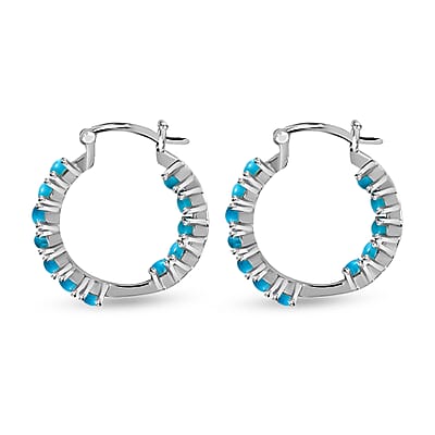 Sleeping Beauty Turquoise Inside Out Hoop Earrings in Stainless Steel 2.25 ctw