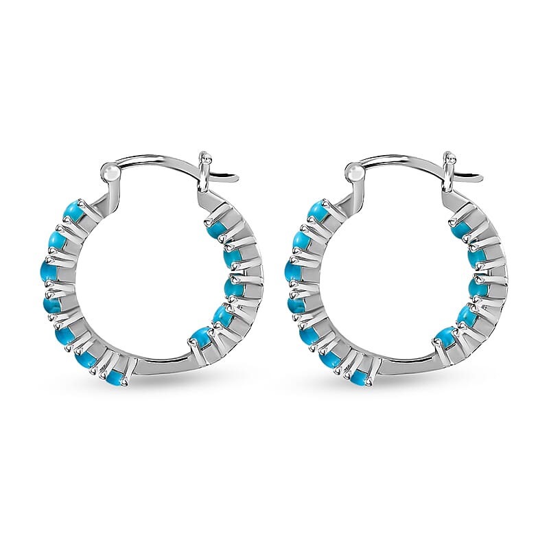 Sleeping Beauty Turquoise Inside Out Hoop Earrings in Stainless Steel 2.25 ctw