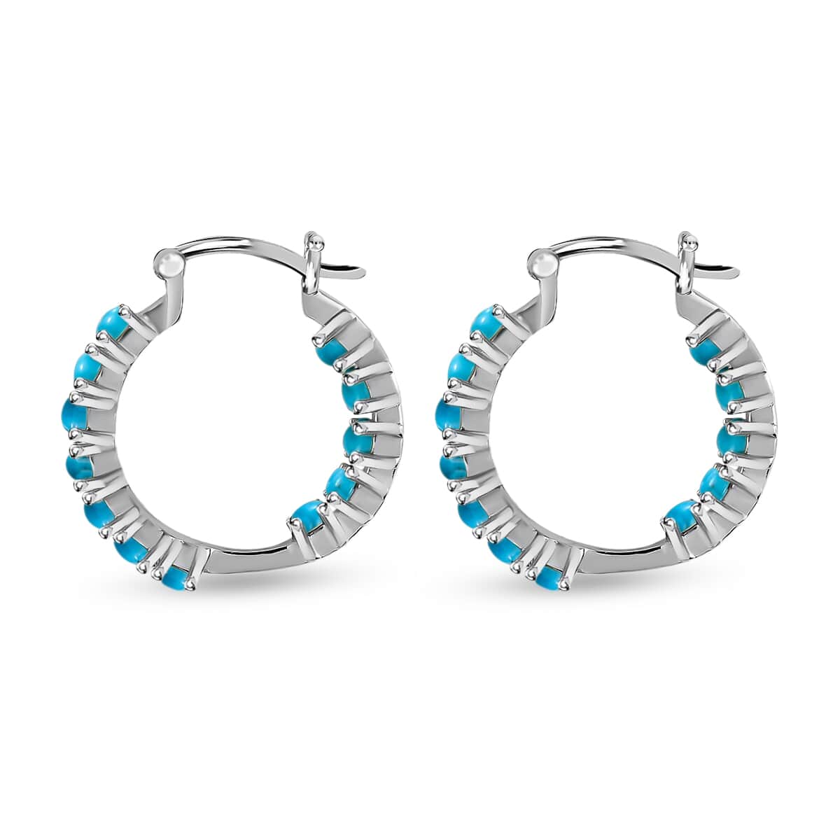 AMERICAN Natural Sleeping Beauty Turquoise Inside Out Hoop Earrings in Stainless Steel 2.25 ctw image number 3