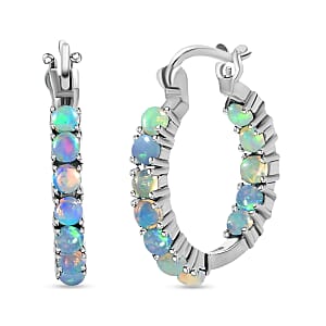 Premium Ethiopian Welo Opal Inside Out Hoop Earrings in Stainless Steel 1.65 ctw