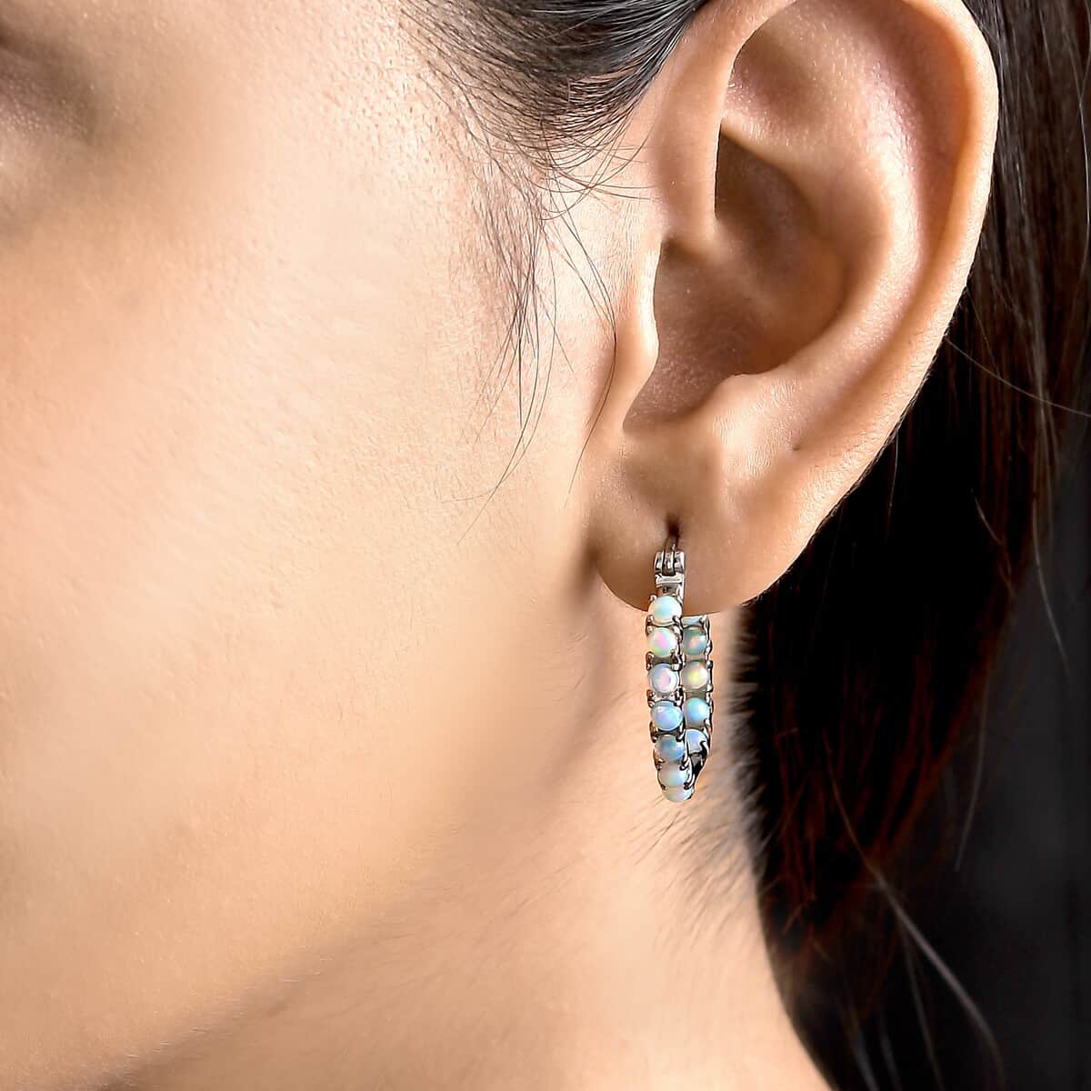 Premium Ethiopian Welo Opal Inside Out Hoop Earrings in Stainless Steel 1.65 ctw image number 2