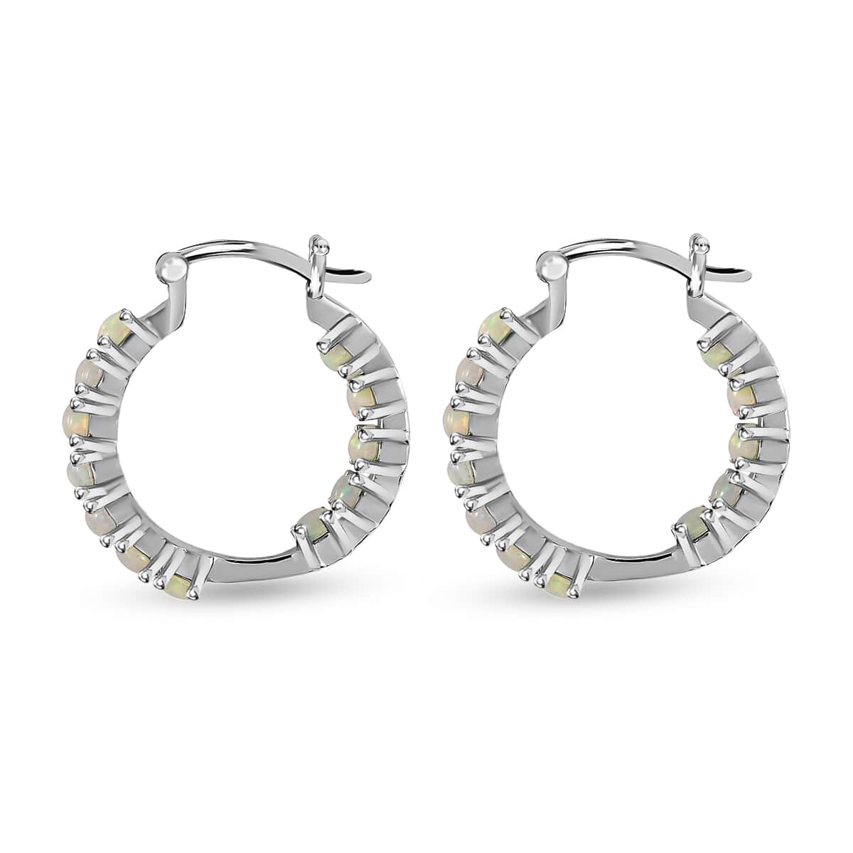 Premium Ethiopian Welo Opal Inside Out Hoop Earrings in Stainless Steel 1.65 ctw image number 3