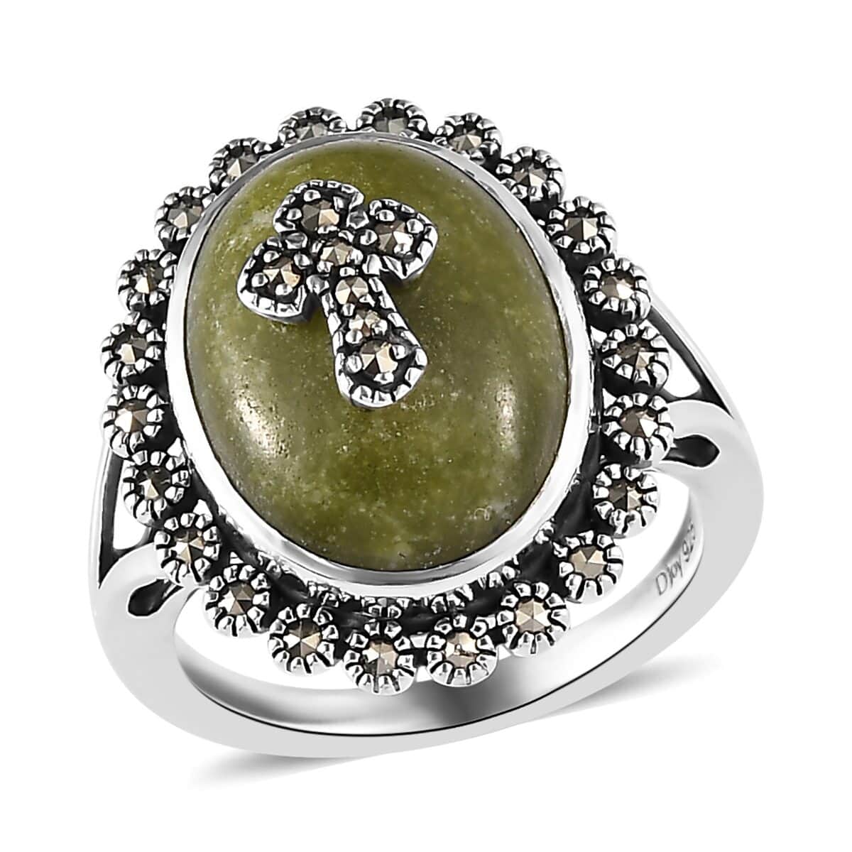Connemara Marble and Swiss Marcasite Ring in Sterling Silver (Size 10.0) 7.65 ctw image number 0