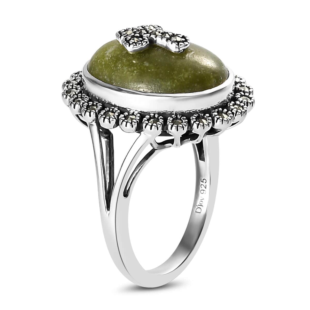 Connemara Marble and Swiss Marcasite Ring in Sterling Silver (Size 10.0) 7.65 ctw image number 3
