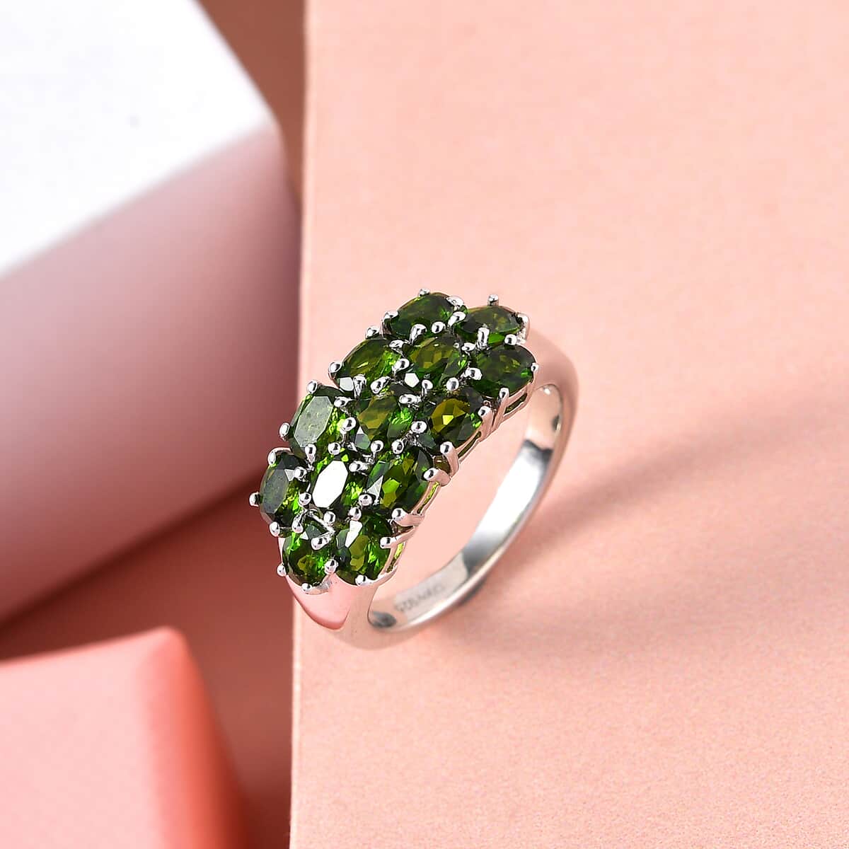 Natural Chrome Diopside Cluster Ring in Platinum Over Sterling Silver (Size 5.0) 2.40 ctw image number 1