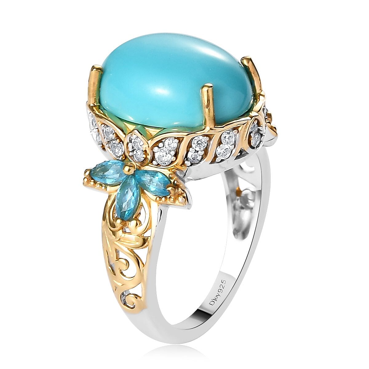 Ankur Treasure Chest Sleeping Beauty Turquoise and Multi Gemstone Ring in Vermeil Yellow Gold and Platinum Over Sterling Silver (Size 6.0) 6.00 ctw image number 3