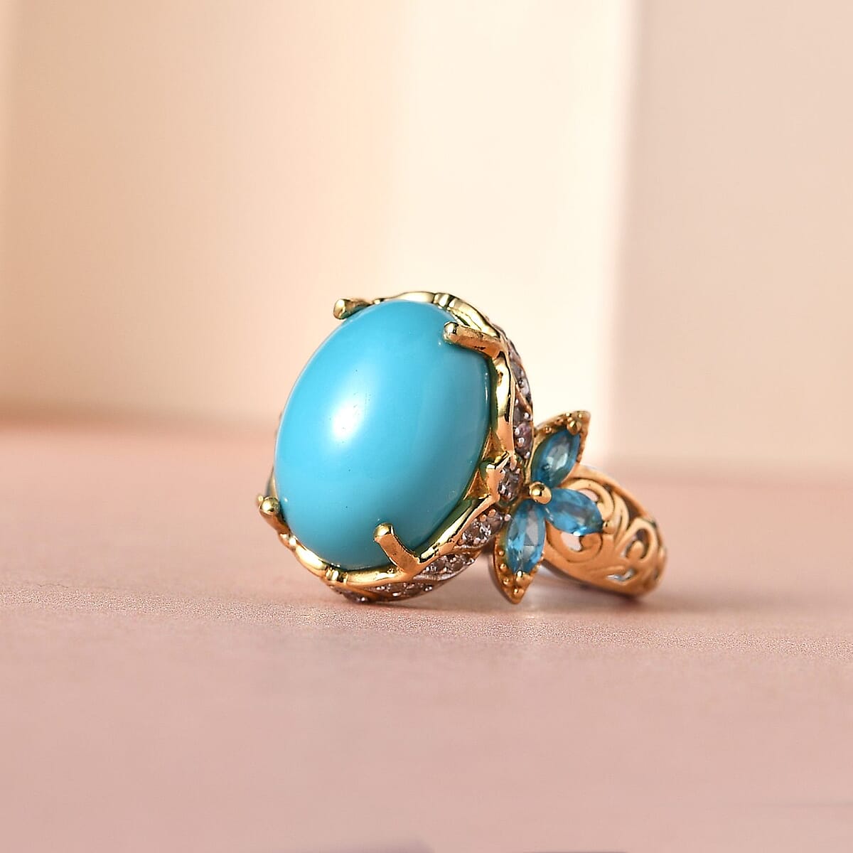 Ankur Treasure Chest Sleeping Beauty Turquoise and Multi Gemstone Ring in Vermeil Yellow Gold and Platinum Over Sterling Silver (Size 8.0) 6.00 ctw image number 1