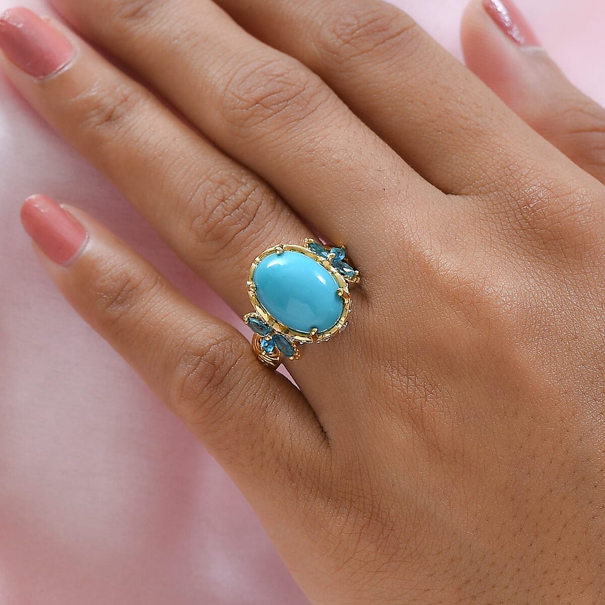 Ankur Treasure Chest Sleeping Beauty Turquoise and Multi Gemstone Ring in Vermeil Yellow Gold and Platinum Over Sterling Silver (Size 8.0) 6.00 ctw image number 2