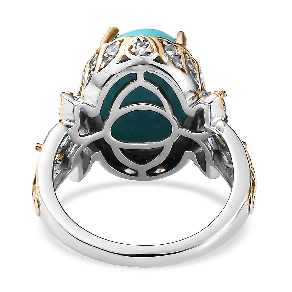 Ankur Treasure Chest Sleeping Beauty Turquoise and Multi Gemstone Ring in Vermeil Yellow Gold and Platinum Over Sterling Silver (Size 8.0) 6.00 ctw image number 4