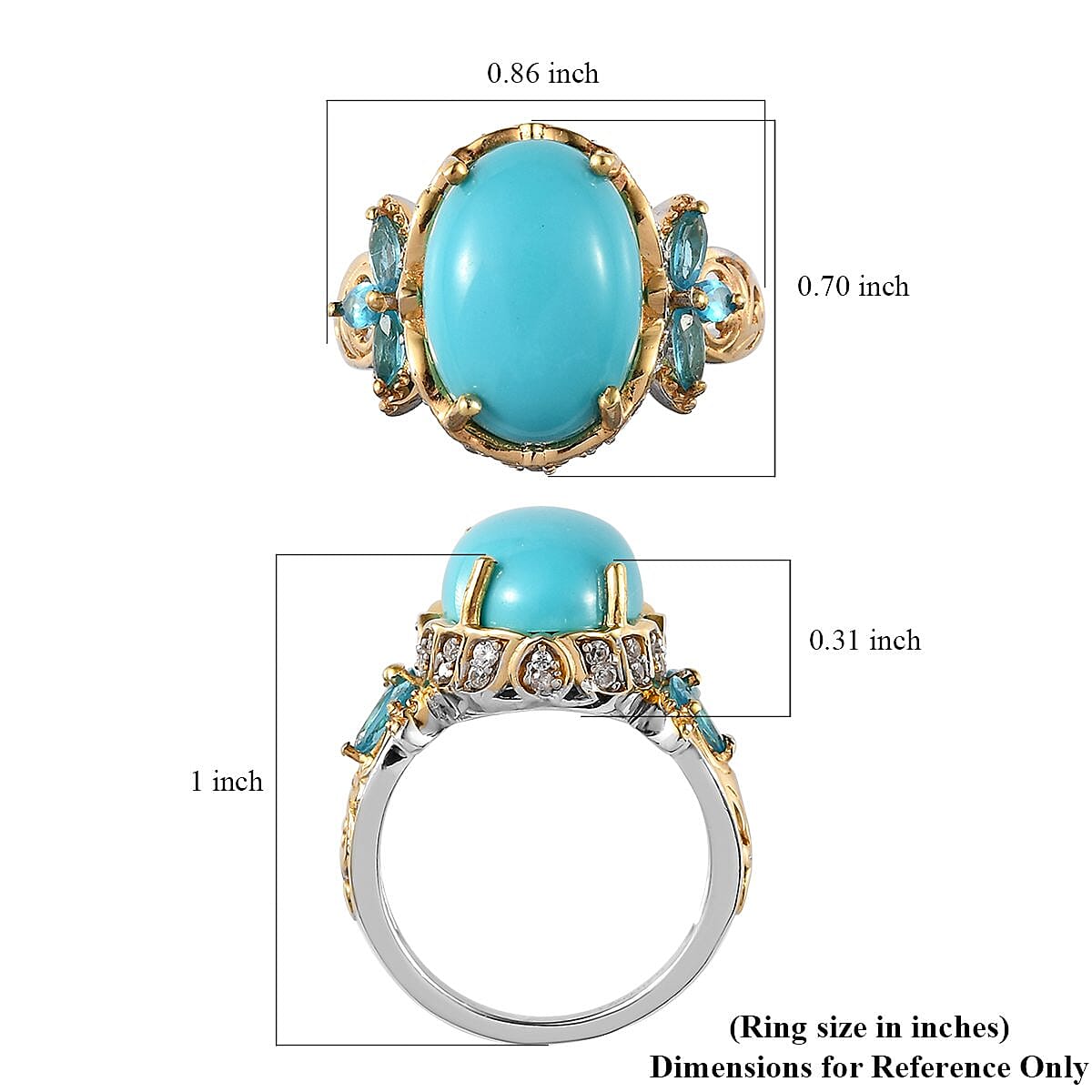 Ankur Treasure Chest Sleeping Beauty Turquoise and Multi Gemstone Ring in Vermeil Yellow Gold and Platinum Over Sterling Silver (Size 8.0) 6.00 ctw image number 5