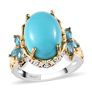 Ankur Treasure Chest Sleeping Beauty Turquoise and Multi Gemstone Ring in Vermeil Yellow Gold and Platinum Over Sterling Silver (Size 9.0) 6.00 ctw