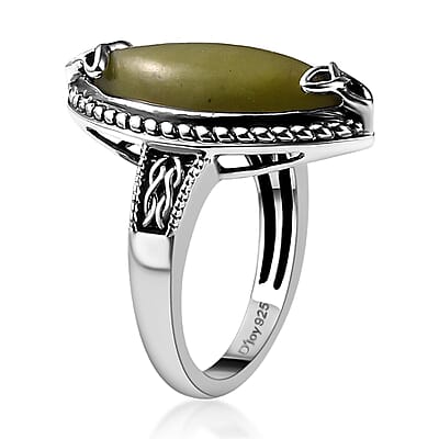 Connemara Marble Trinity Ireland Celtic Knot Ring in Black Oxidized Sterling Silver (Size 10.0) 5.65 ctw
