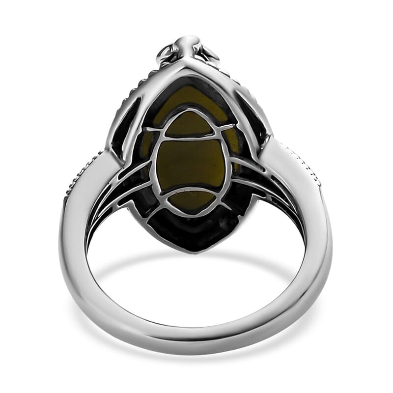 Connemara Marble Trinity Ireland Celtic Knot Ring in Black Oxidized Sterling Silver (Size 10.0) 5.65 ctw