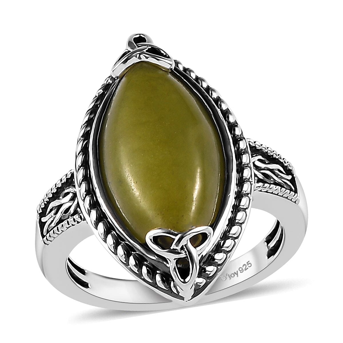 Connemara Marble Trinity Ireland Celtic Knot Ring in Black Oxidized Sterling Silver (Size 11.0) 5.65 ctw image number 0