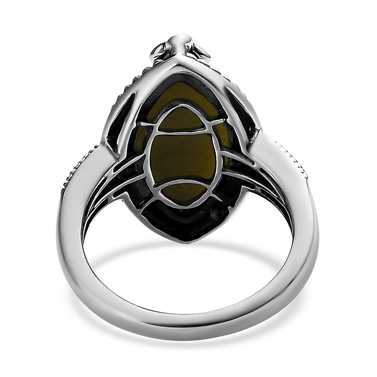 Connemara Marble Trinity Ireland Celtic Knot Ring in Black Oxidized Sterling Silver (Size 9.0) 5.65 ctw image number 4