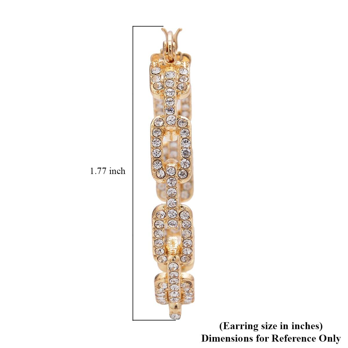 White Austrian Crystal Paper Clip Chain Hoop Earrings in Goldtone image number 4