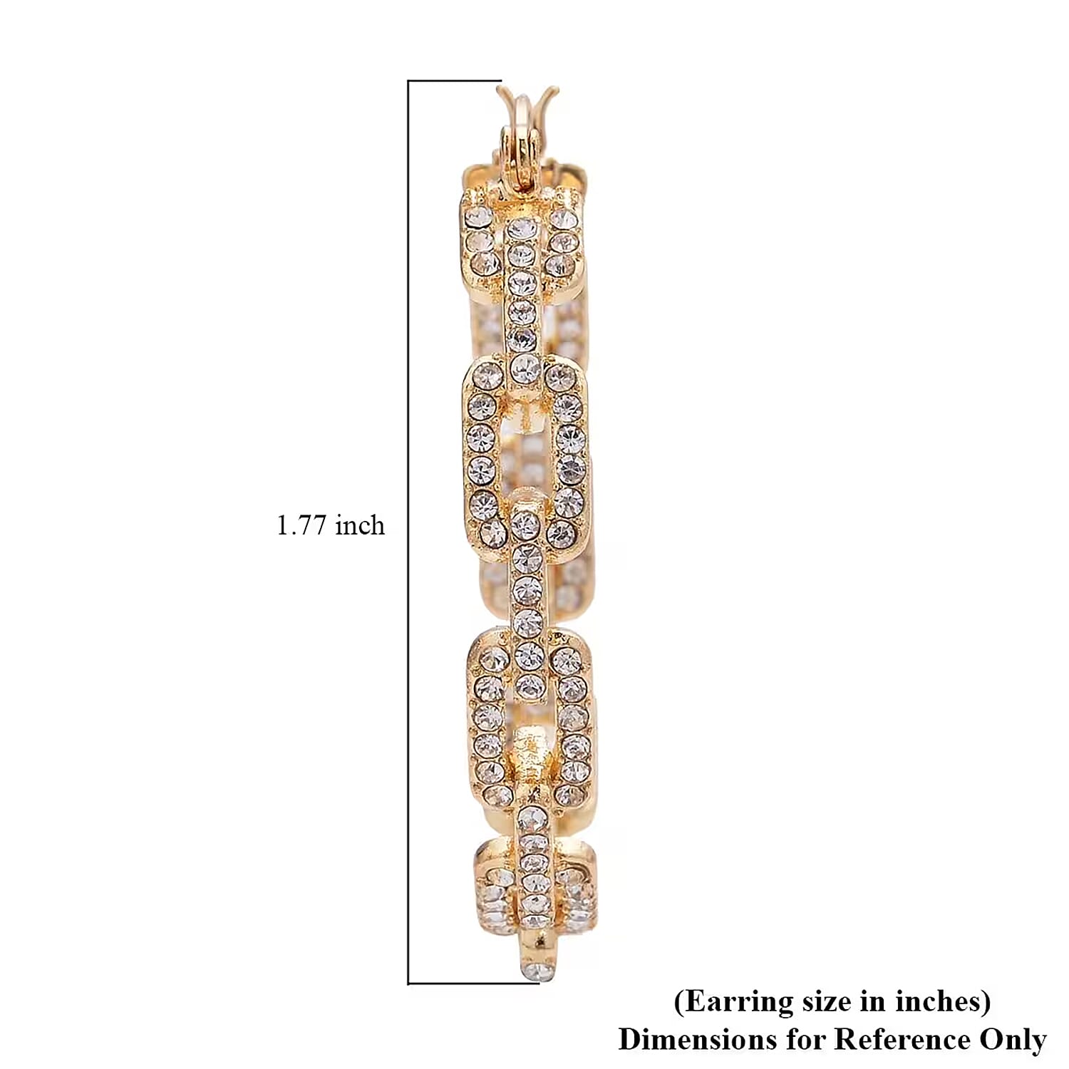 White Austrian Crystal Paper Clip Chain Hoop Earrings in Goldtone
