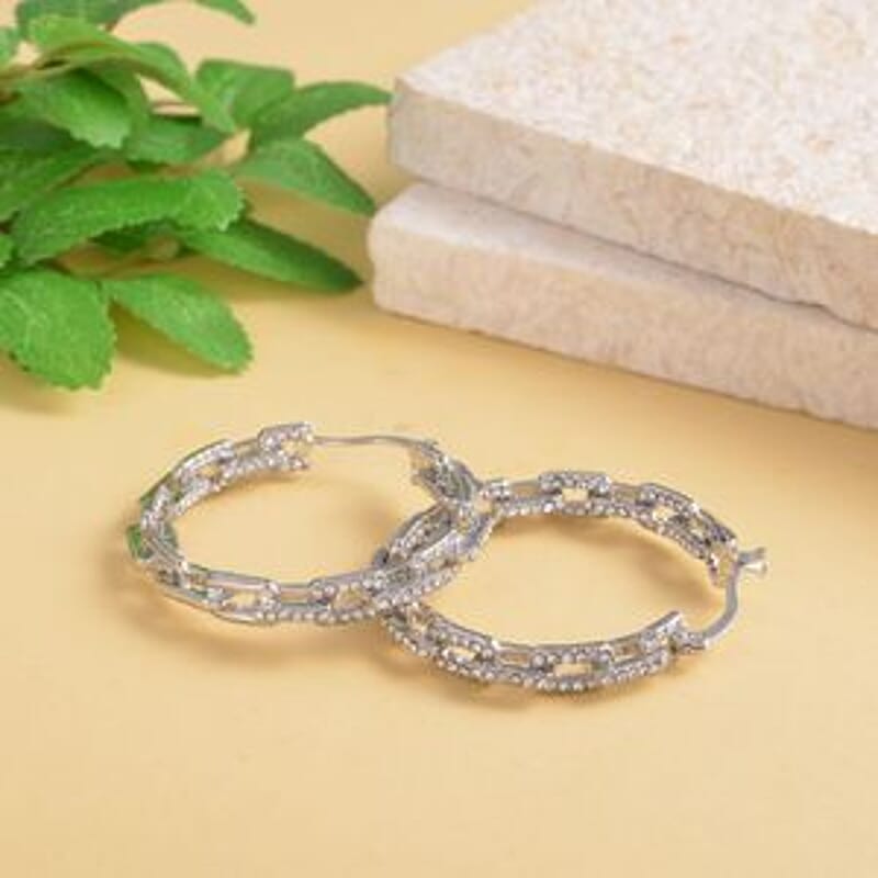 Austrian Crystal Hoop Earrings in Silvertone