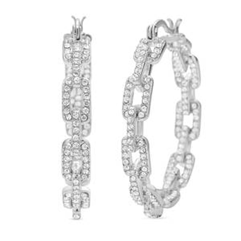 Austrian Crystal Hoop Earrings in Silvertone