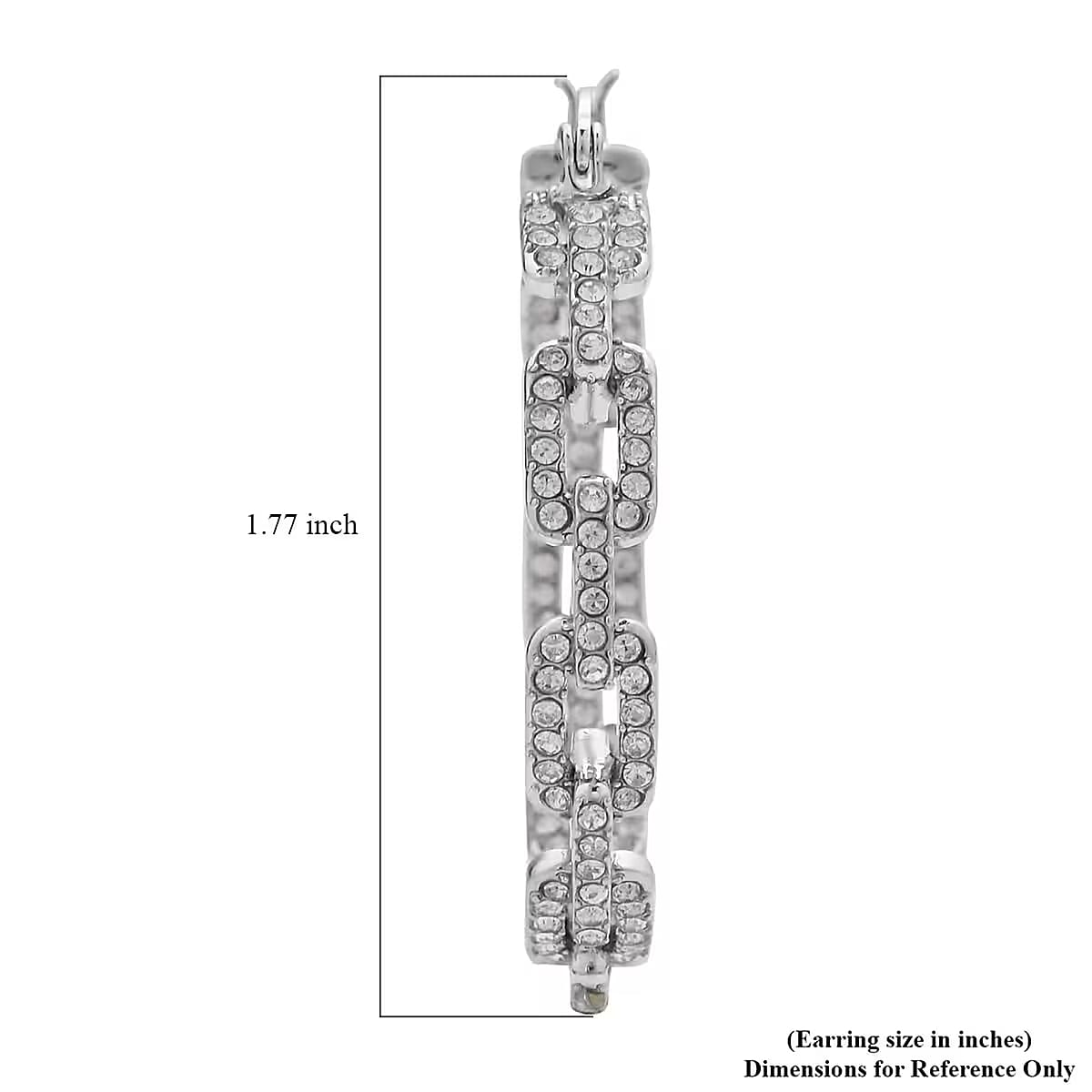 Doorbuster White Austrian Crystal Paper Clip Chain Hoop Earrings in Silvertone image number 6