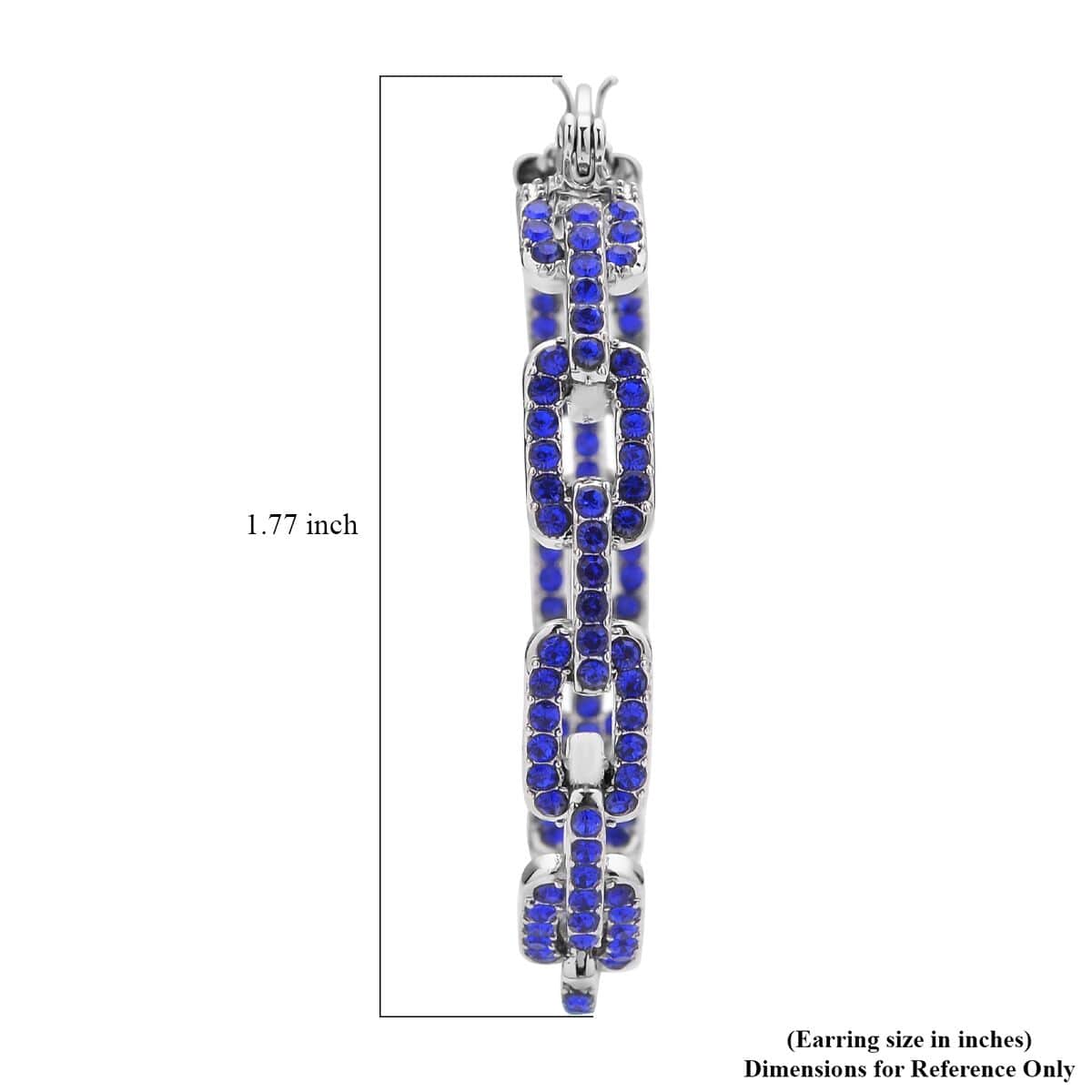 Blue Austrian Crystal Paper Clip Chain Hoop Earrings in Silvertone image number 4
