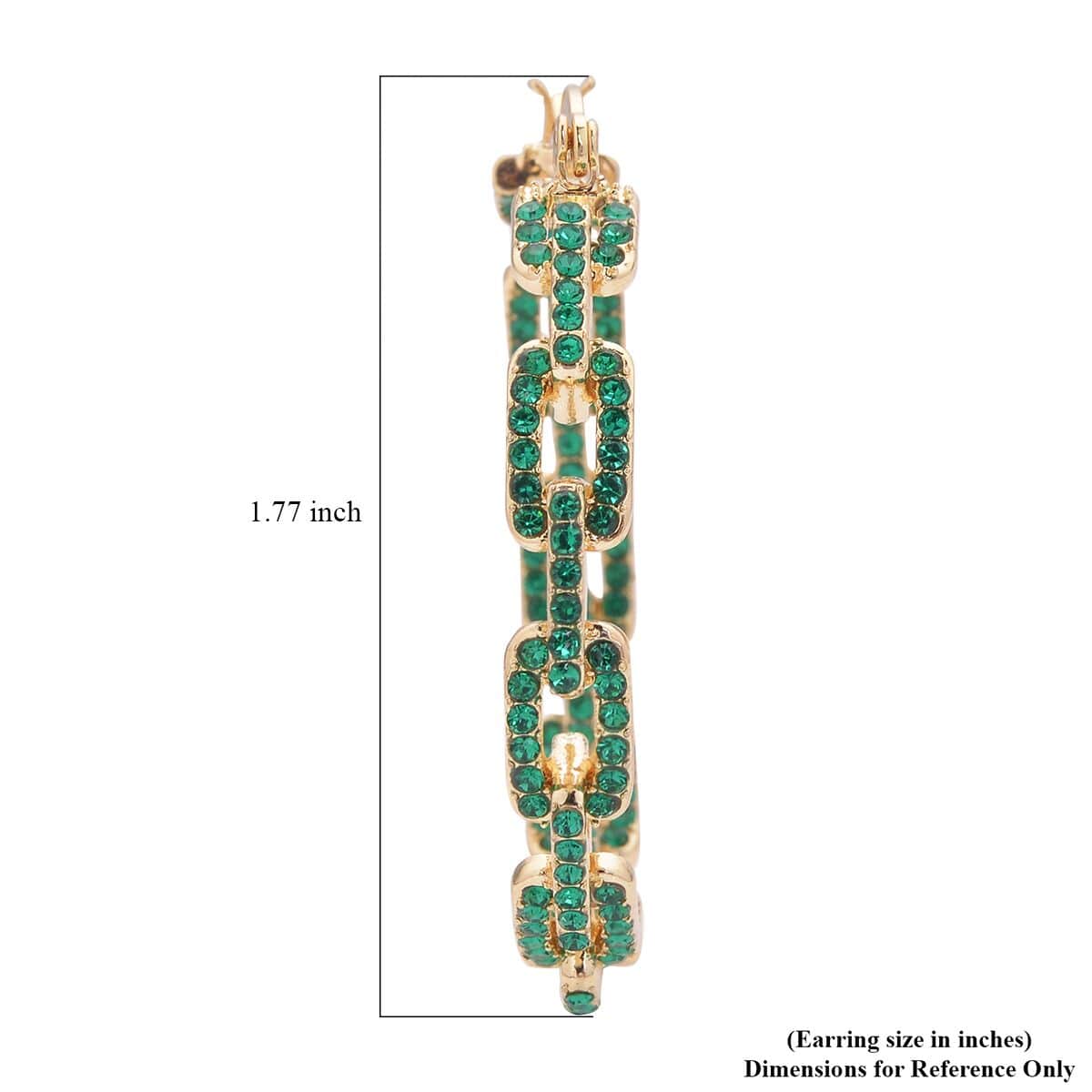 Green Austrian Crystal Paper Clip Chain Hoop Earrings in Goldtone image number 4
