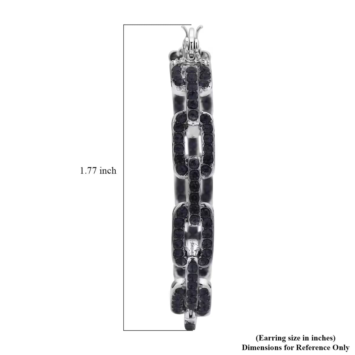Black Austrian Crystal Paper Clip Chain Hoop Earrings in Silvertone image number 6
