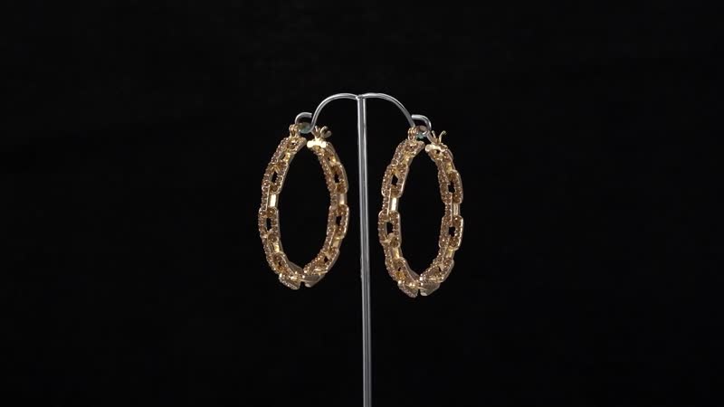 White Austrian Crystal Paper Clip Chain Hoop Earrings in Goldtone