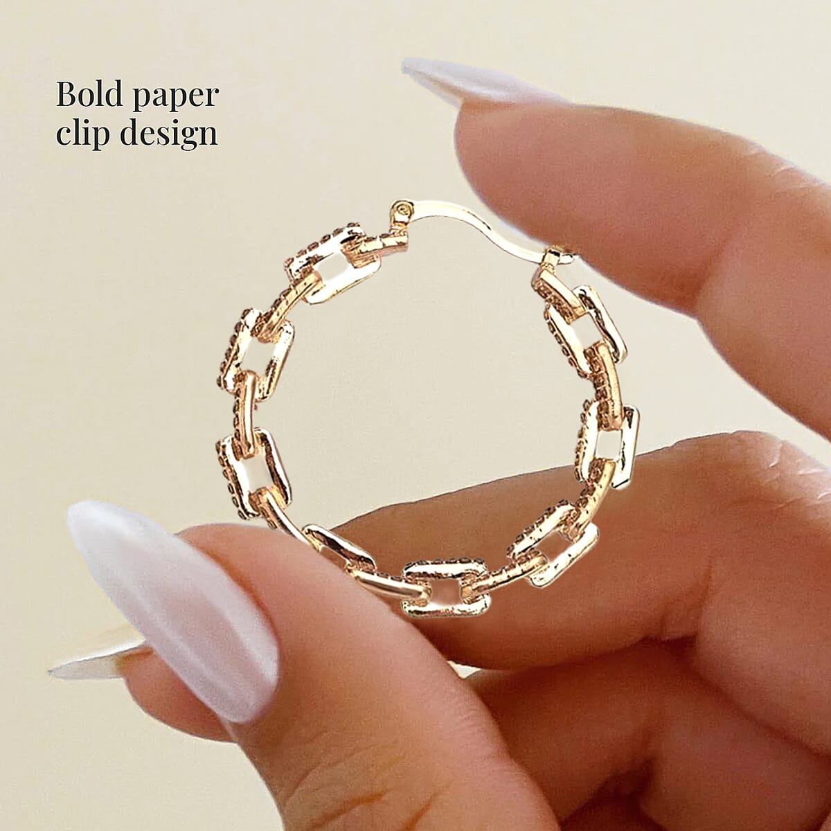Champagne Austrian Crystal Paper Clip Chain Hoop Earrings in Goldtone image number 3