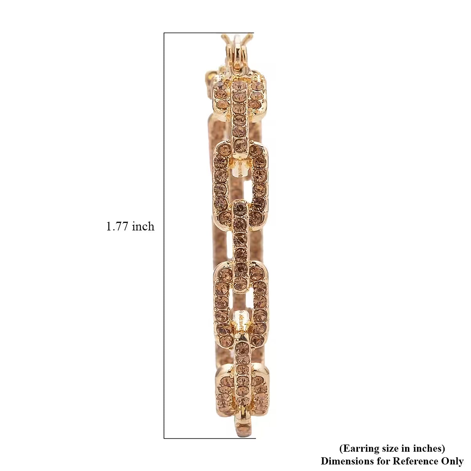 Champagne Austrian Crystal Paper Clip Chain Hoop Earrings in Goldtone
