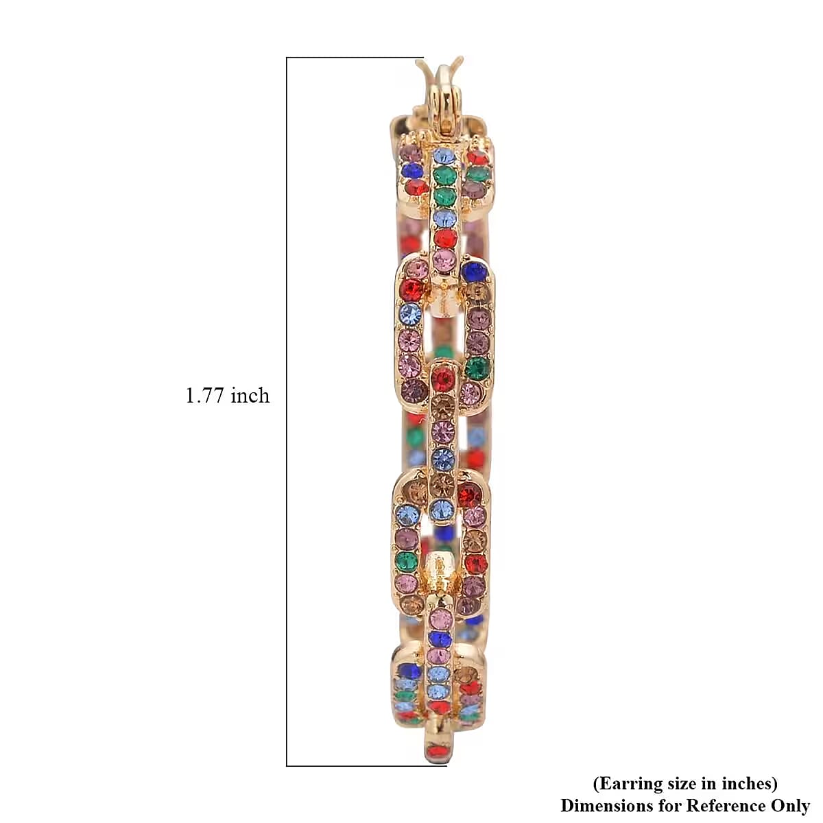 Doorbuster Multi Color Austrian Crystal Paper Clip Chain Hoop Earrings in Goldtone image number 6