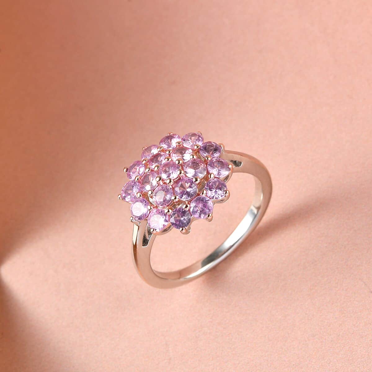 Madagascar Pink Sapphire Floral Ring in 14K Yellow Gold and Platinum Over Sterling Silver 1.75 ctw image number 1