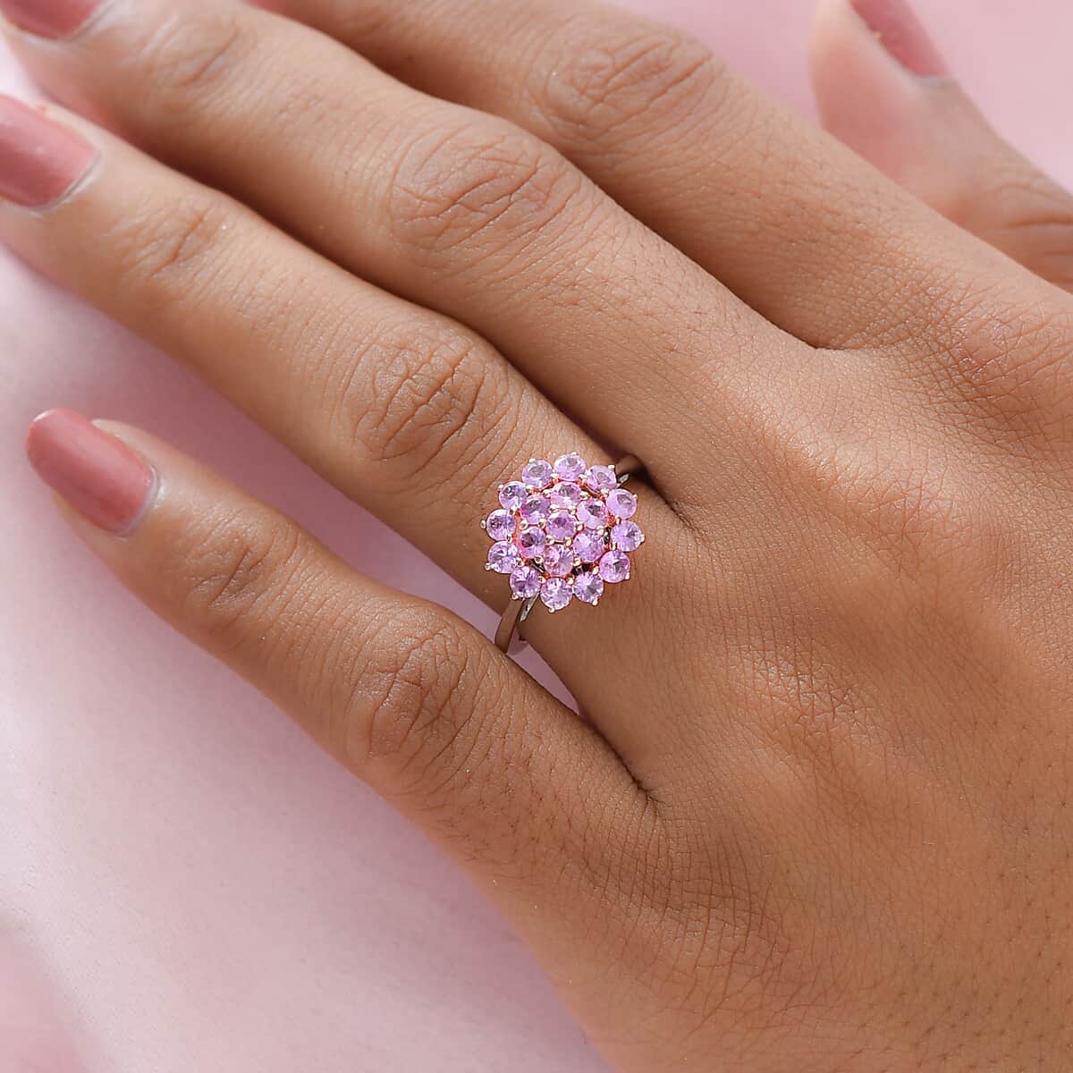 Madagascar Pink Sapphire Floral Ring in 14K Yellow Gold and Platinum Over Sterling Silver 1.75 ctw image number 2
