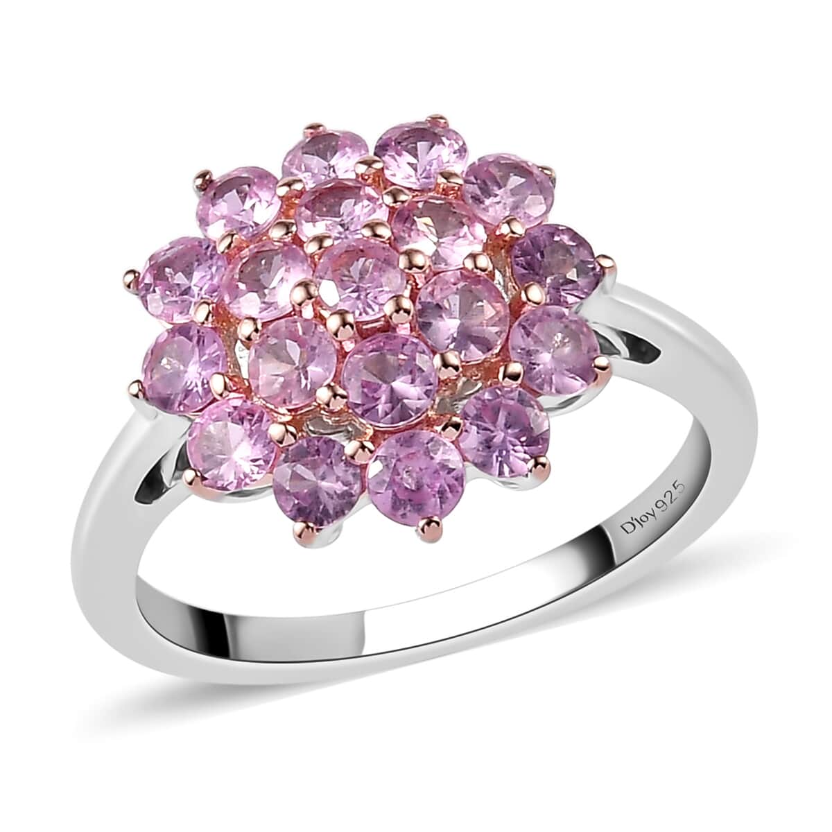 Madagascar Pink Sapphire Floral Ring in 14K Rose Gold and Platinum Over Sterling Silver (Size 5.0) 1.75 ctw image number 0