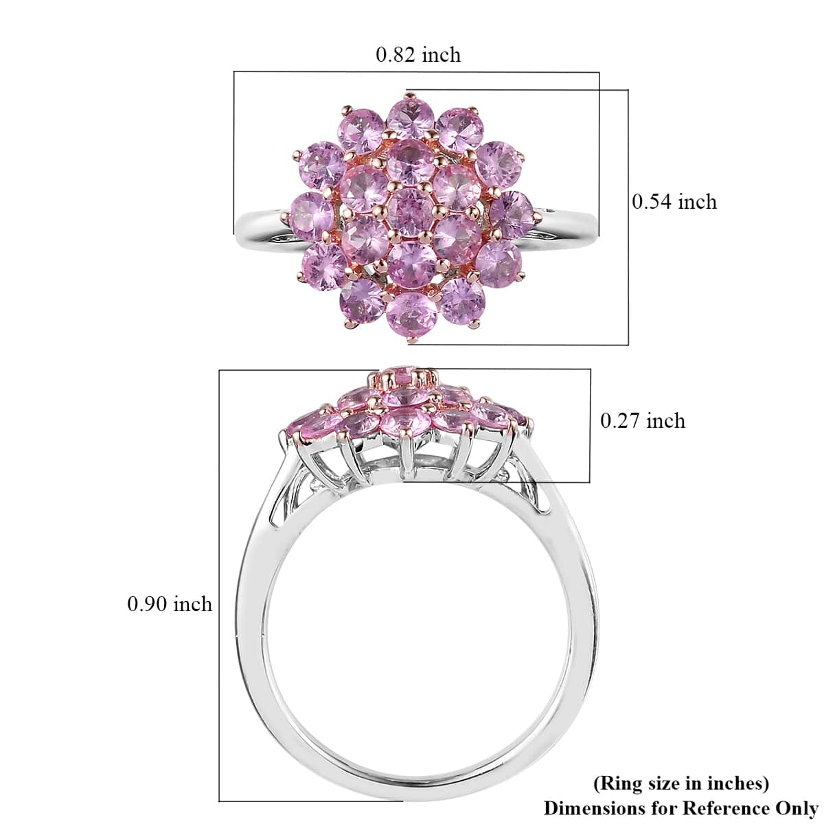 Madagascar Pink Sapphire Floral Ring in 14K Rose Gold and Platinum Over Sterling Silver (Size 5.0) 1.75 ctw image number 5
