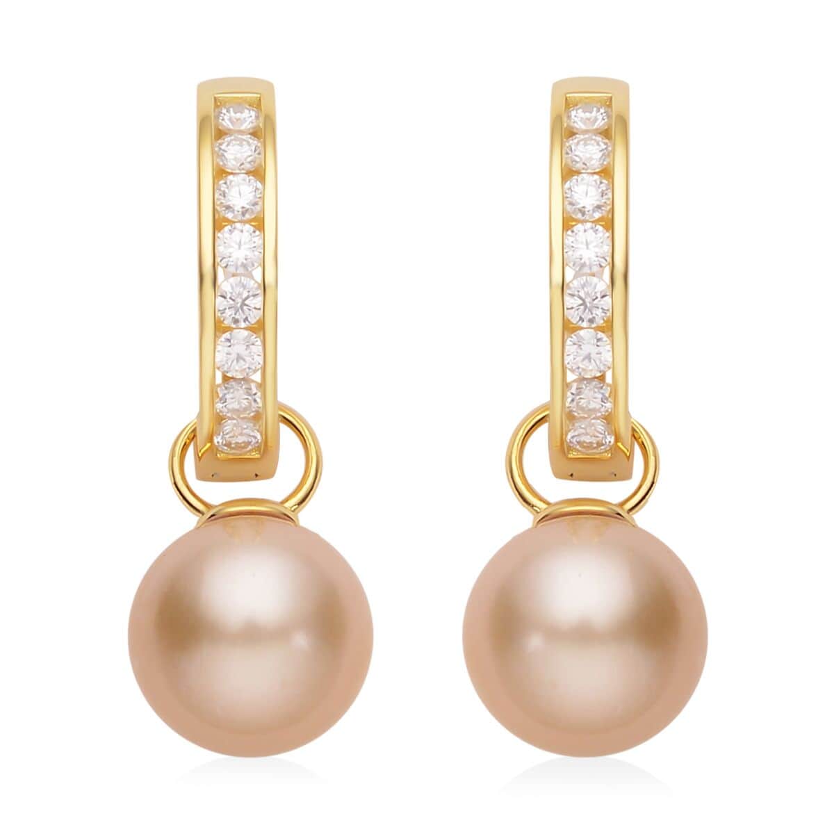 South Sea Pearl and Moissanite Earrings in Vermeil Yellow Gold Over Sterling Silver 0.50 ctw image number 0