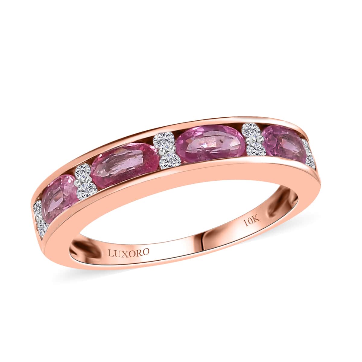 Luxoro 10K Rose Gold Premium Madagascar Pink Sapphire and Diamond Band Ring, Sapphire Jewelry, Birthday Anniversary Gift For Her 1.25 ctw image number 0