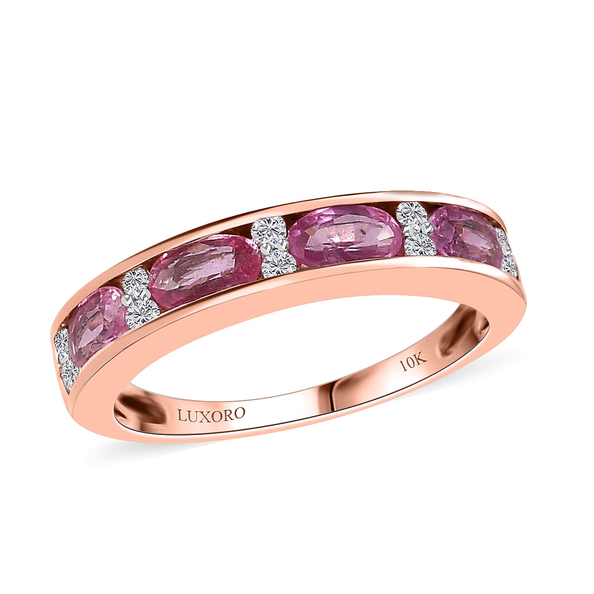 Luxoro 10K Rose Gold Premium Madagascar Pink Sapphire and Diamond Band Ring, Sapphire Jewelry, Birthday Anniversary Gift For Her 1.25 ctw image number 0