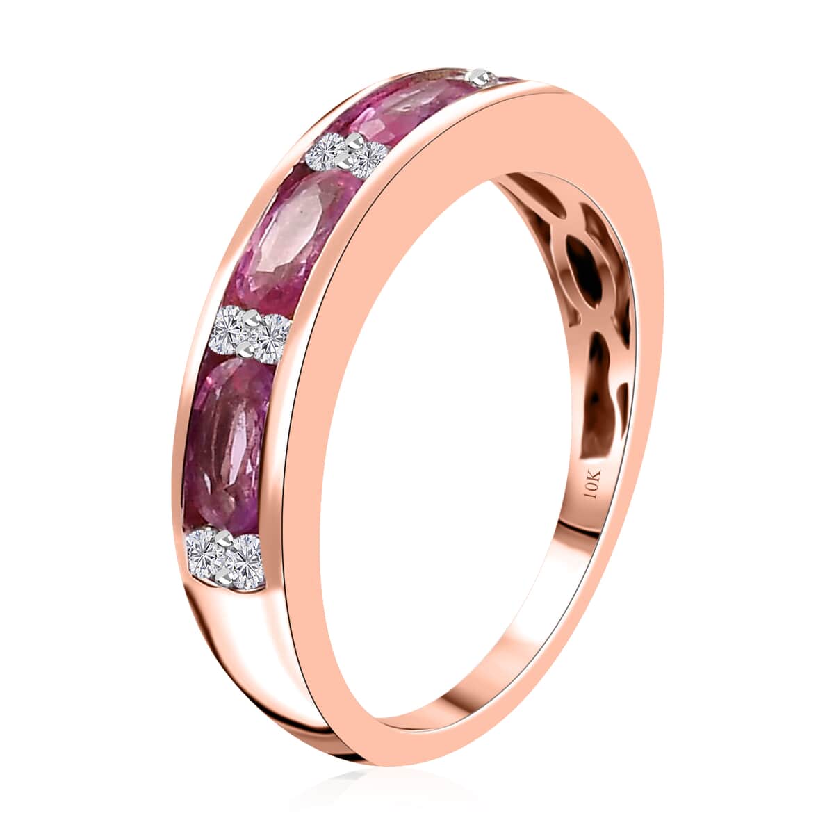 Luxoro 10K Rose Gold Premium Madagascar Pink Sapphire and Diamond Band Ring, Sapphire Jewelry, Birthday Anniversary Gift For Her 1.25 ctw image number 3