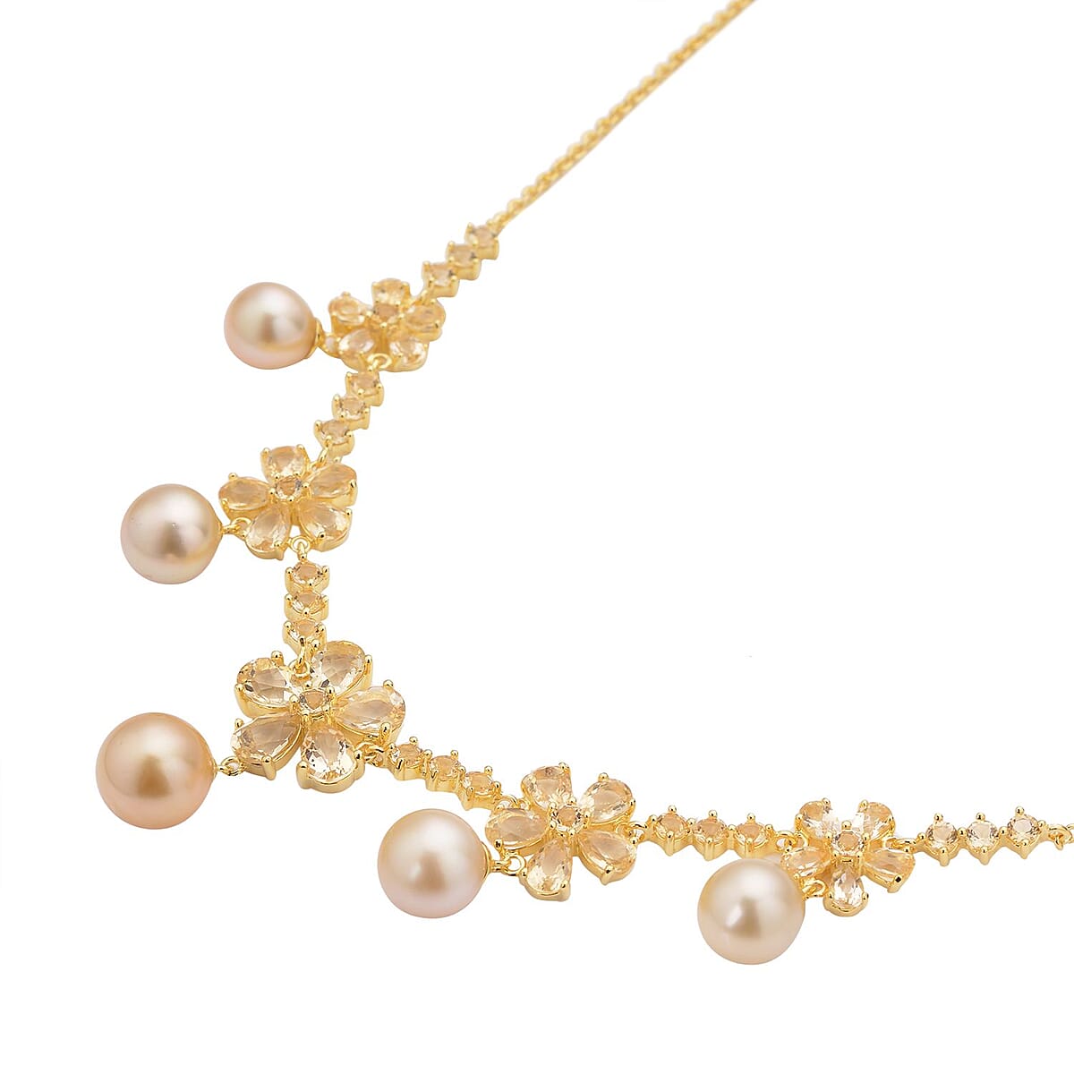 South Sea Pearl and Brazilian Citrine Bib Necklace 16-18 Inches in Vermeil Yellow Gold Over Sterling Silver 10.85 ctw image number 2