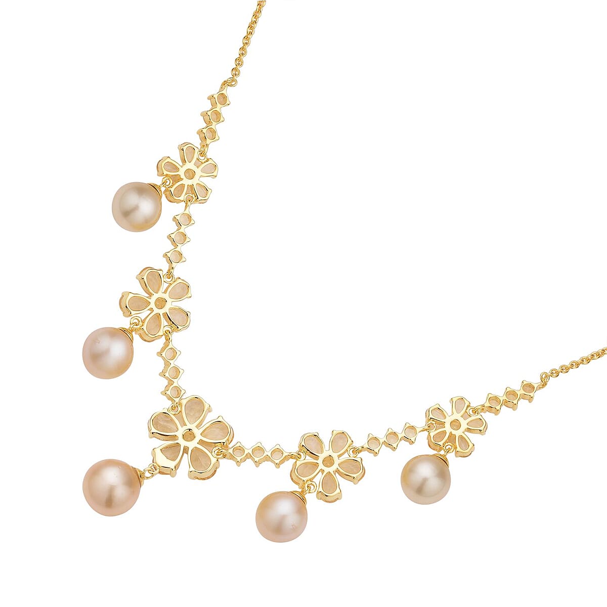 South Sea Pearl and Brazilian Citrine Bib Necklace 16-18 Inches in Vermeil Yellow Gold Over Sterling Silver 10.85 ctw image number 3