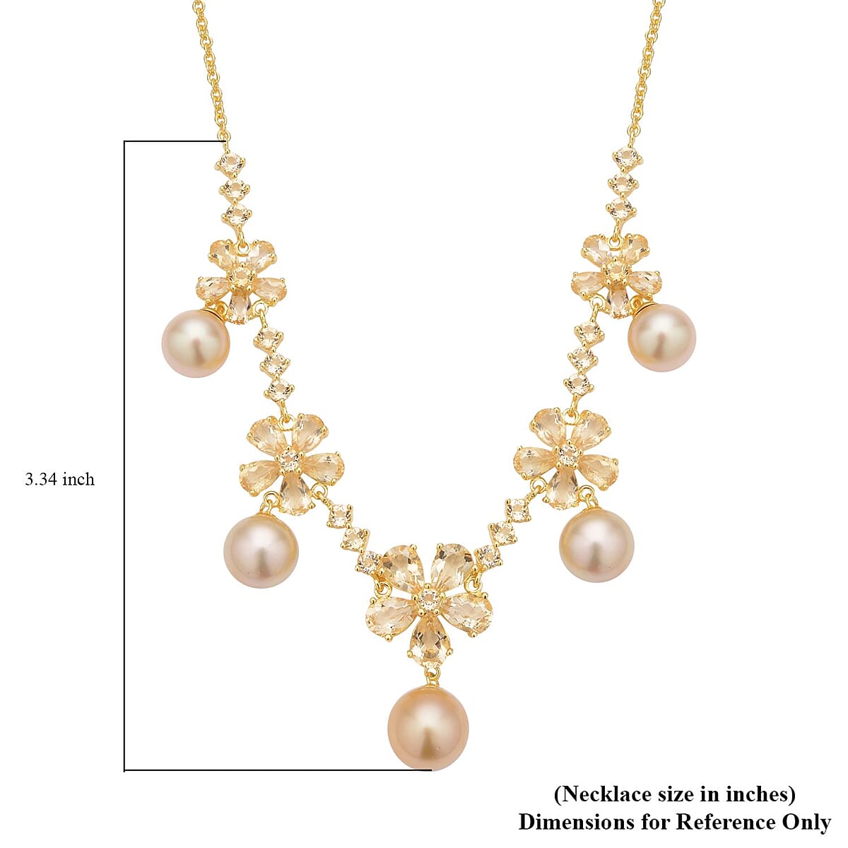 South Sea Pearl and Brazilian Citrine Bib Necklace 16-18 Inches in Vermeil Yellow Gold Over Sterling Silver 10.85 ctw image number 4