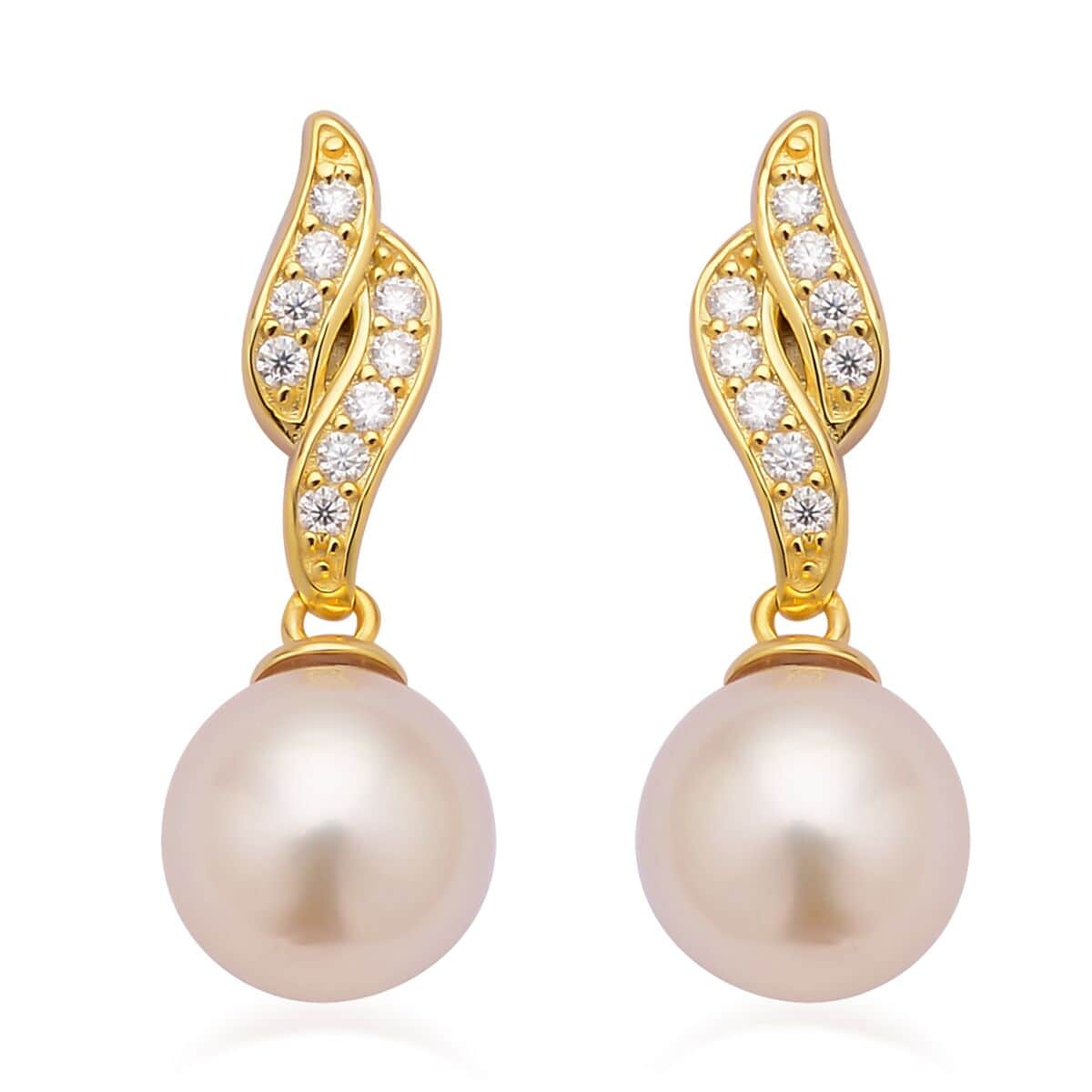 South Sea Pearl and Moissanite Drop Earrings in Vermeil Yellow Gold Over Sterling Silver 0.25 ctw image number 0