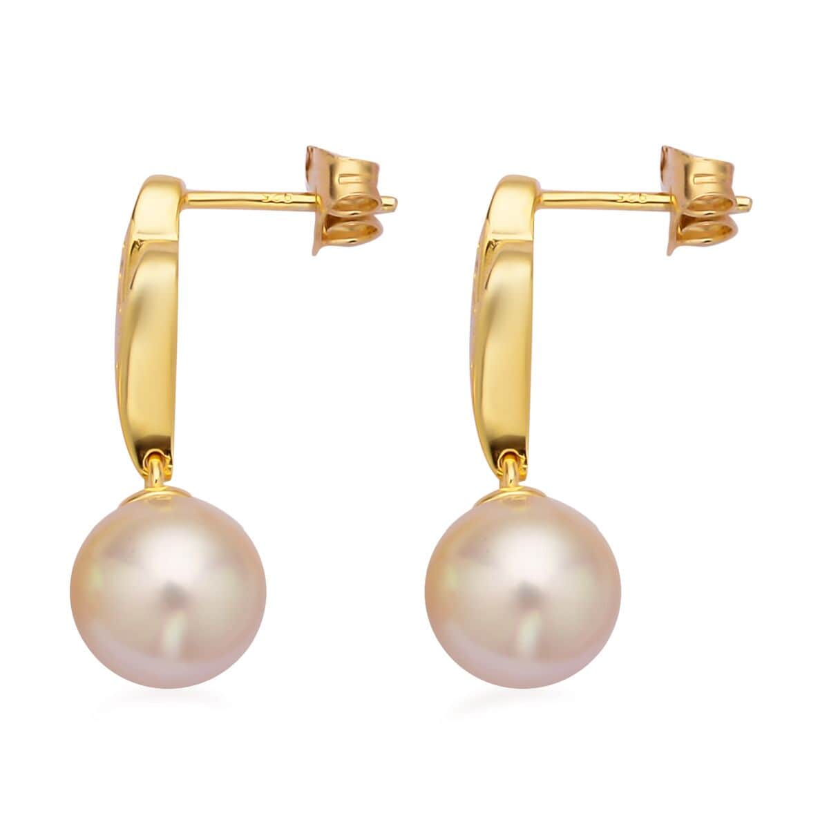 South Sea Pearl and Moissanite Drop Earrings in Vermeil Yellow Gold Over Sterling Silver 0.25 ctw image number 3