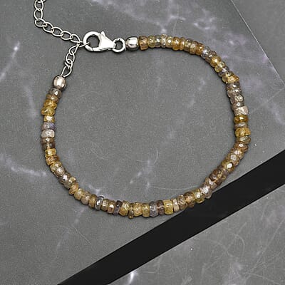 Golden Tanzanite Beaded Adjustable Bracelet in Rhodium Over Sterling Silver (6.50-8.00In) 24.40 ctw